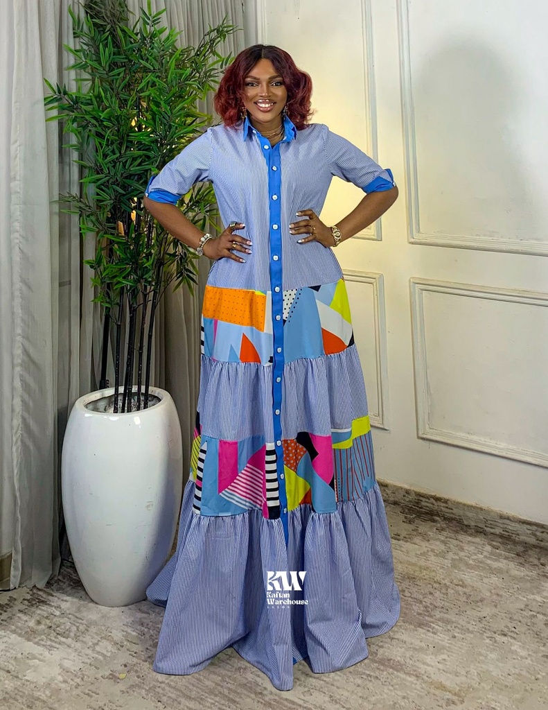 [KW-FG-GELATO-BLU-M] GELATO TIERED MAXI DRESS (M, Blue)